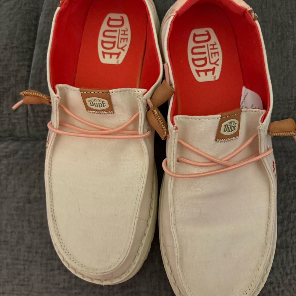 Hey Dude Men's Tan Loafers with Red Accents
